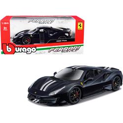 B  1-18 Scale Ferrari 488 Pista Diecast Model Car with Stripes, Metallic Dark Blue & Silver
