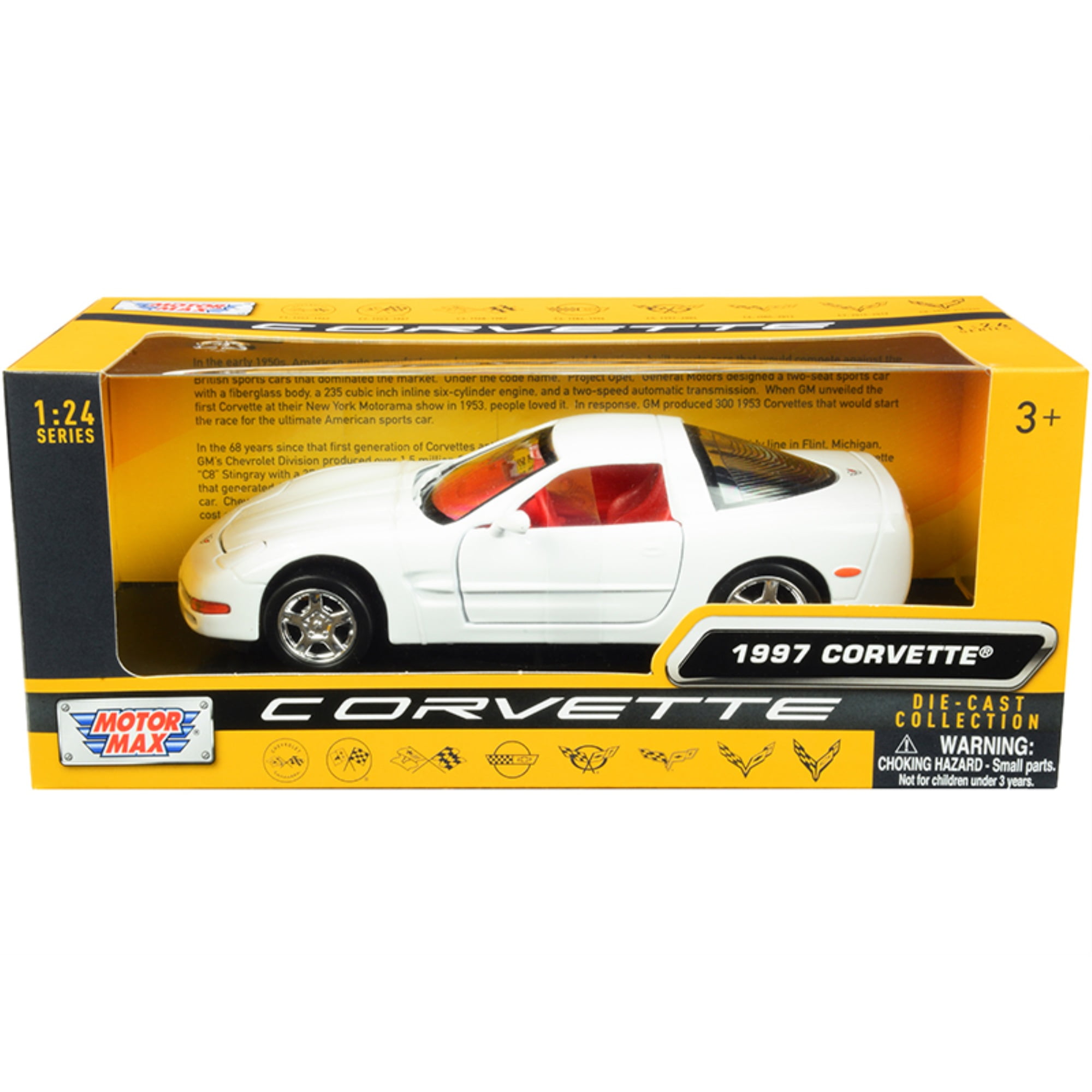 73210w-rd 1-24 Scale 1997 Chevrolet Corvette C5 Coupe White with Red Interior History of Corvette Series Diecast Model Car