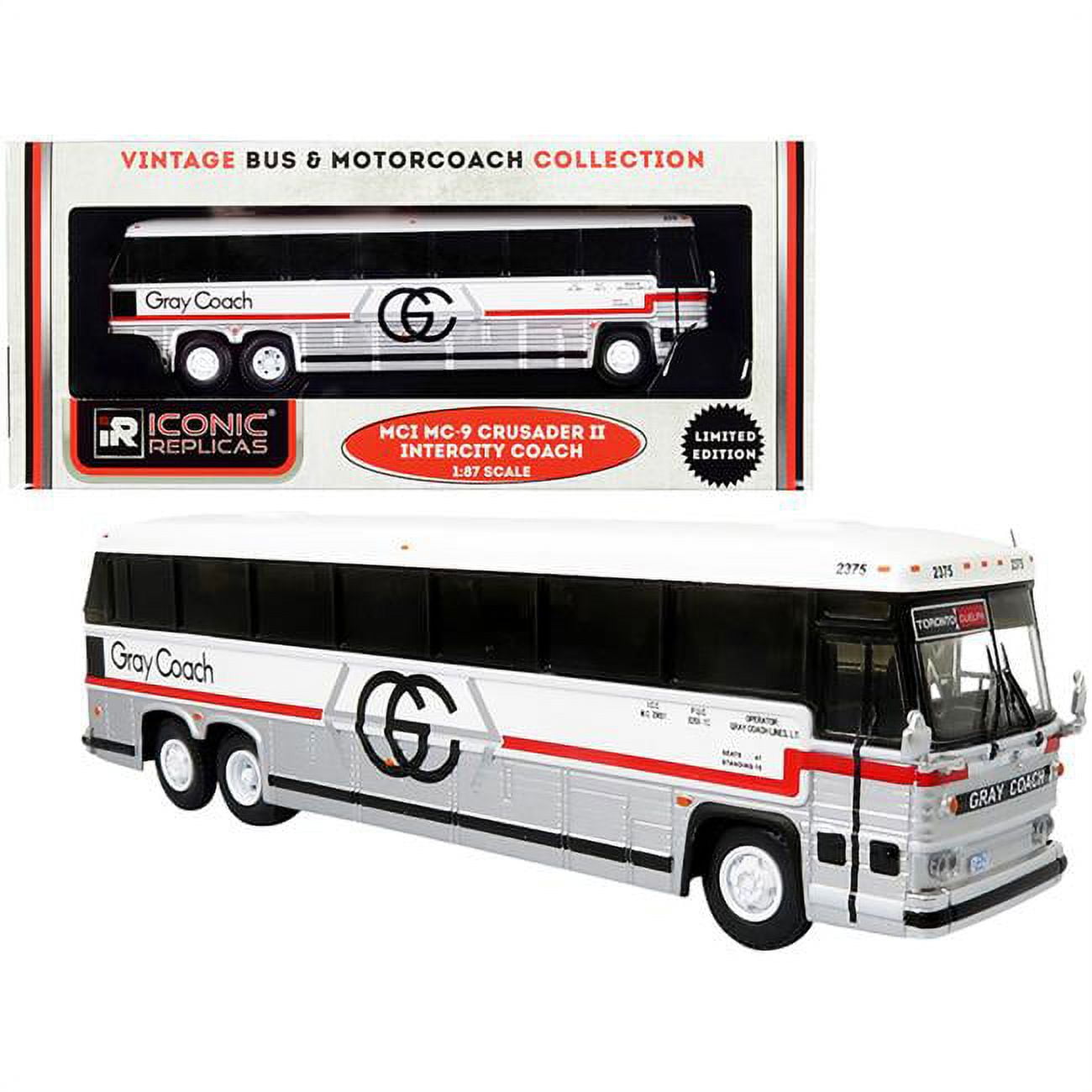 87-0330 1-87 HO Scale Diecast Toronto Guelph Ontario Gray Vintage Bus & Motorcoach Collection 1980 MCI MC-9 Crusader II Intercity Model Coach Bus