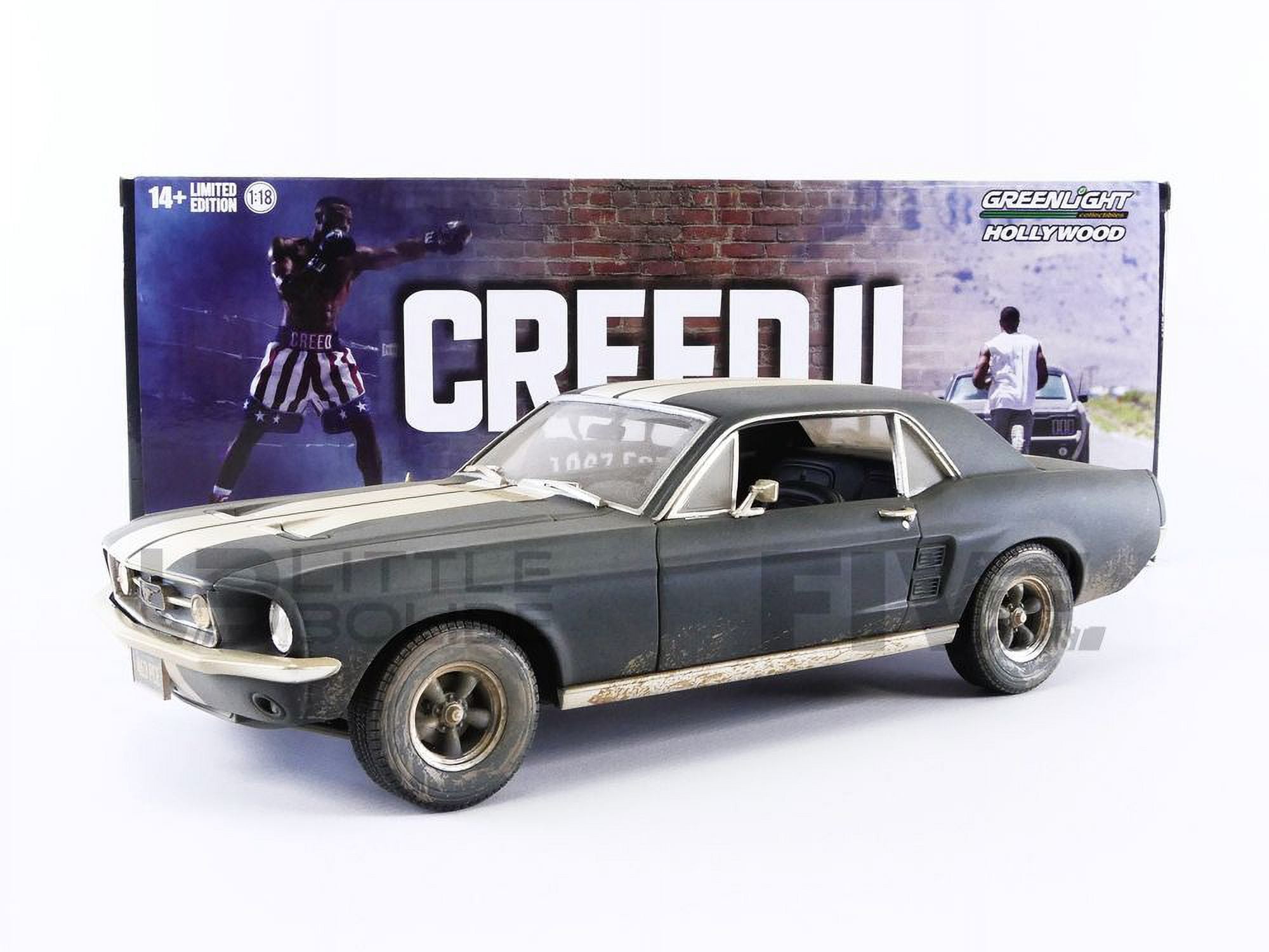 13626 1-18 Scale 1967 Ford Mustang Coupe Matt Black with White Stripes Creed II Movie Diecast Model Car -  GreenLight