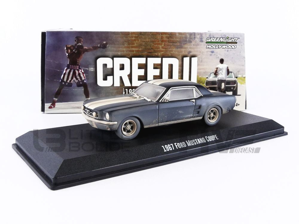 86621 1-43 Scale 1967 Ford Mustang Coupe Matt Black with White Stripes Creed II Movie Diecast Model Car -  GreenLight