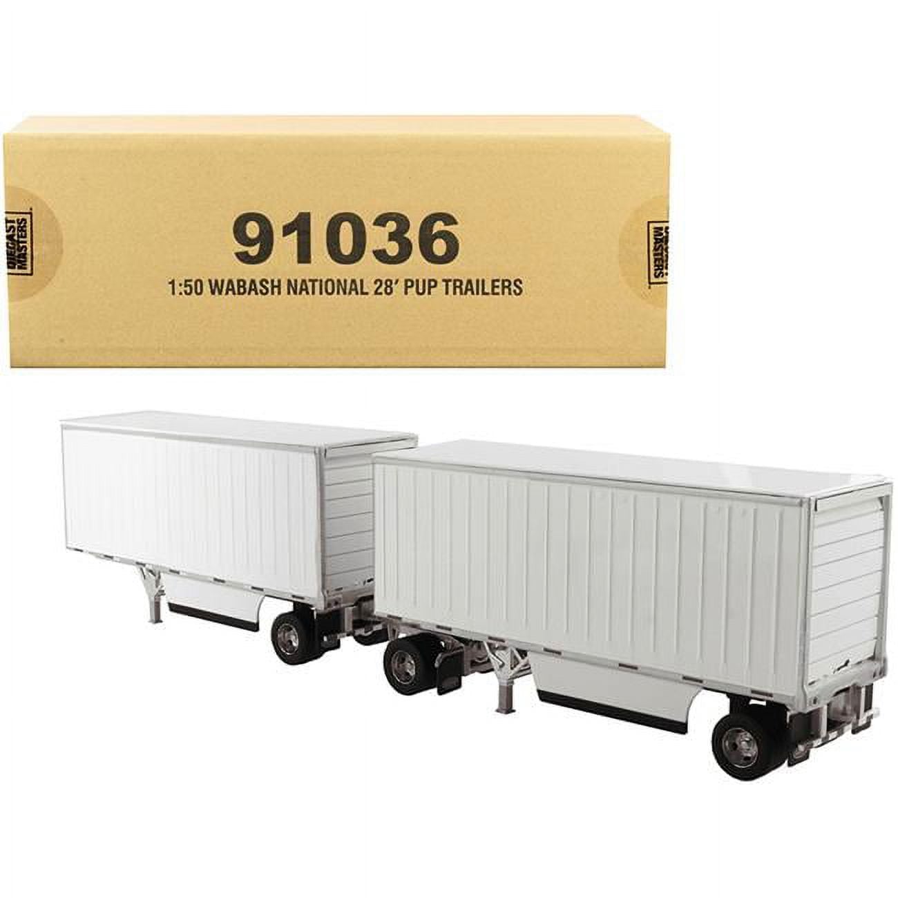 91036 28 ft. 1-50 Scale Diecast Transport Series Wabash National Double Model Pup Trailer, White