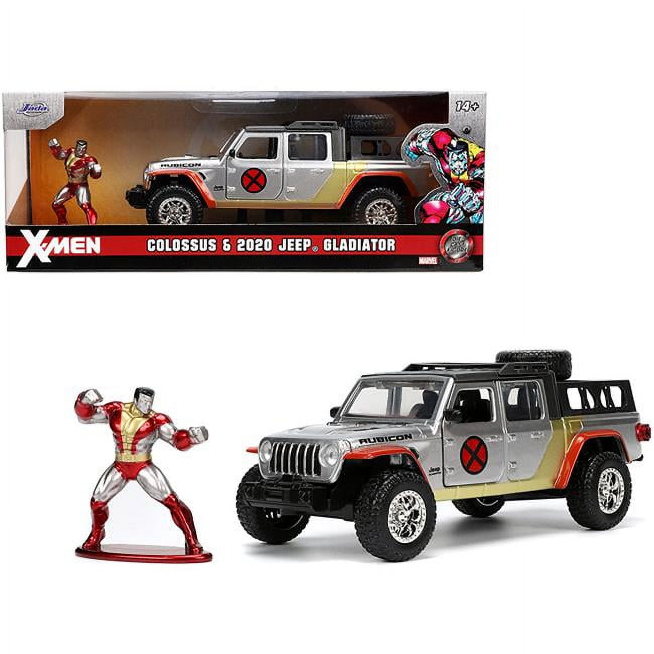 Jada 33363 1-32 Diecast Hollywood Rides Colossus Figurine X-Men Marvel 2020 Jeep Gladiator Pickup Truck Model Car, Silver