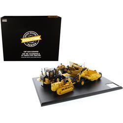 1-50 Diecast Model CAT Caterpillar 621K Scraper & Caterpillar No.70 Scaper with D7 Track-Type Tractor Yellow Evolution Series