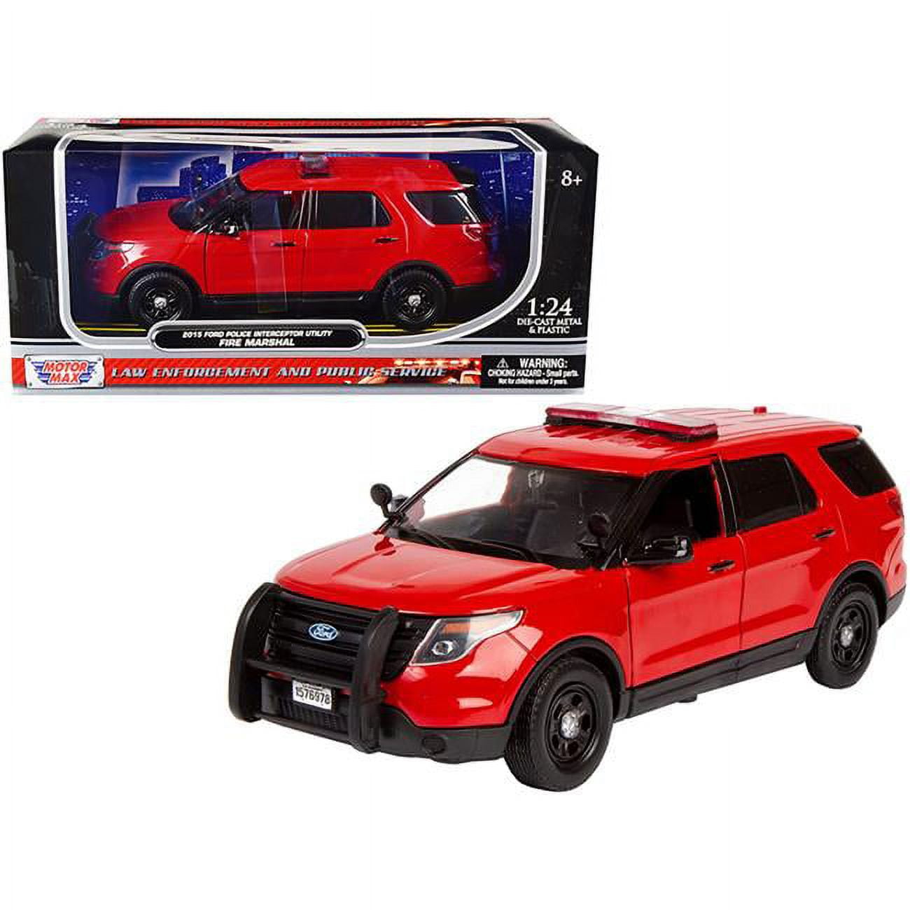 1-24 Scale 2015 Ford Police Interceptor Utility Fire Marshal Diecast Model Car, Plain Red -  Bullicio, BU3471546
