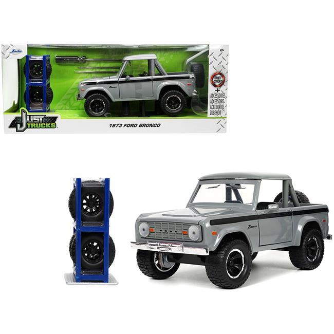 1-24 Scale 1973 Ford Bronco Pickup Truck Stripes with Extra Wheels Just Trucks Series Diecast Model Car, Gray & Black -  Bullicio, BU3470313