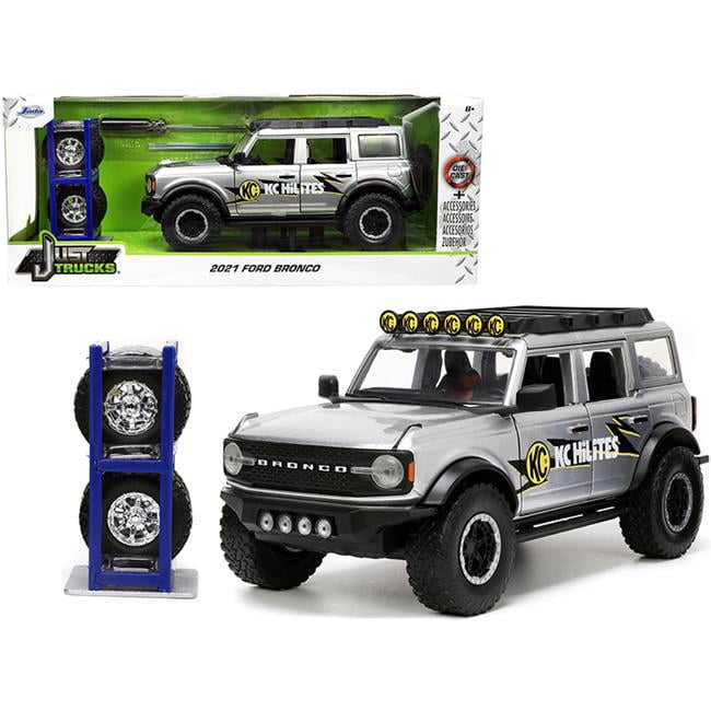 1-24 Scale 2021 Ford Bronco KC HiLiTES with Extra Wheels Just Trucks Series Diecast Model Car, Metallic Gray -  Bullicio, BU3475797