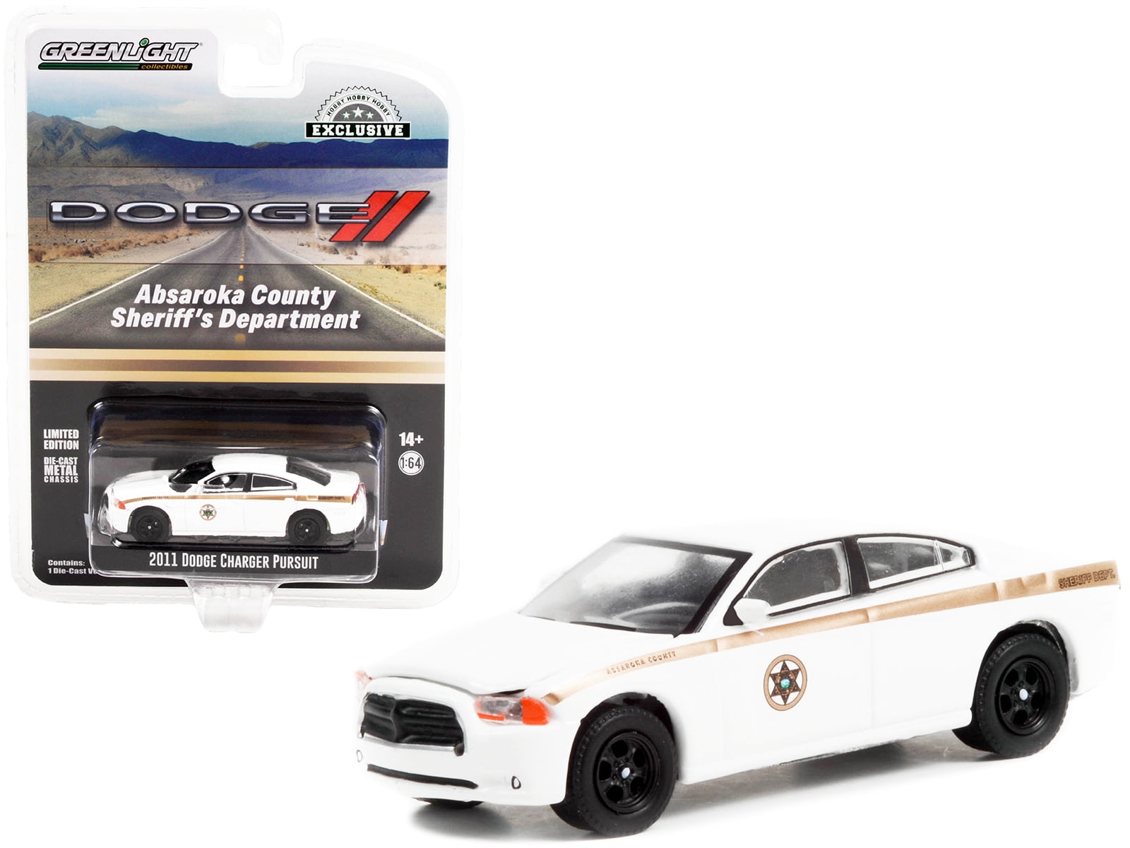1-64 Scale 2011 Dodge Charger Pursuit Absaroka County Sheriff Department Hobby Exclusive Diecast Model Car, White