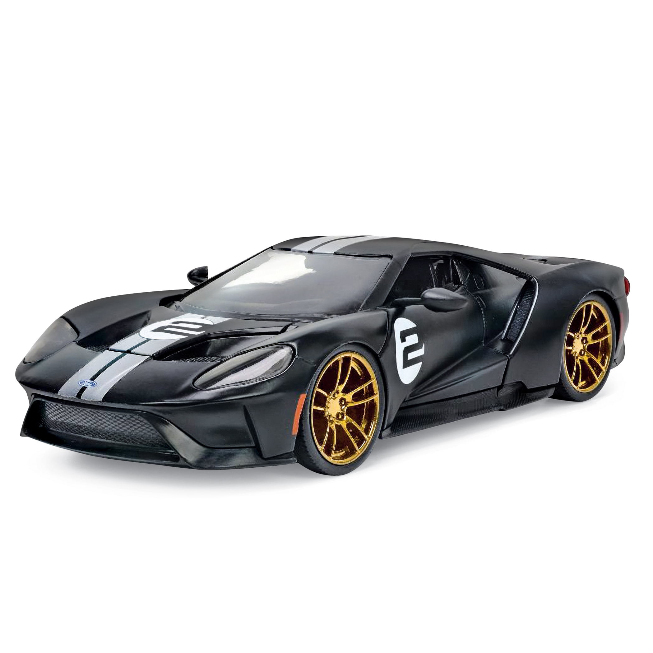 Jada 33882 1-24 Scale Diecast 2017 Ford Gt No.2 Wheels Bigtime Muscle Series Model Car, Matte Black, Silver & Gold