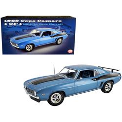 Picture of Acme A1805723 1-18 Scale Diecast 1969 Chevrolet Copo Camaro Glacier 1 of 1 Built by Dick Harrell Limited Edition to Worldwide Model Car with Stripe&#44; Matte Black & Metallic Blue - 1602 Piece