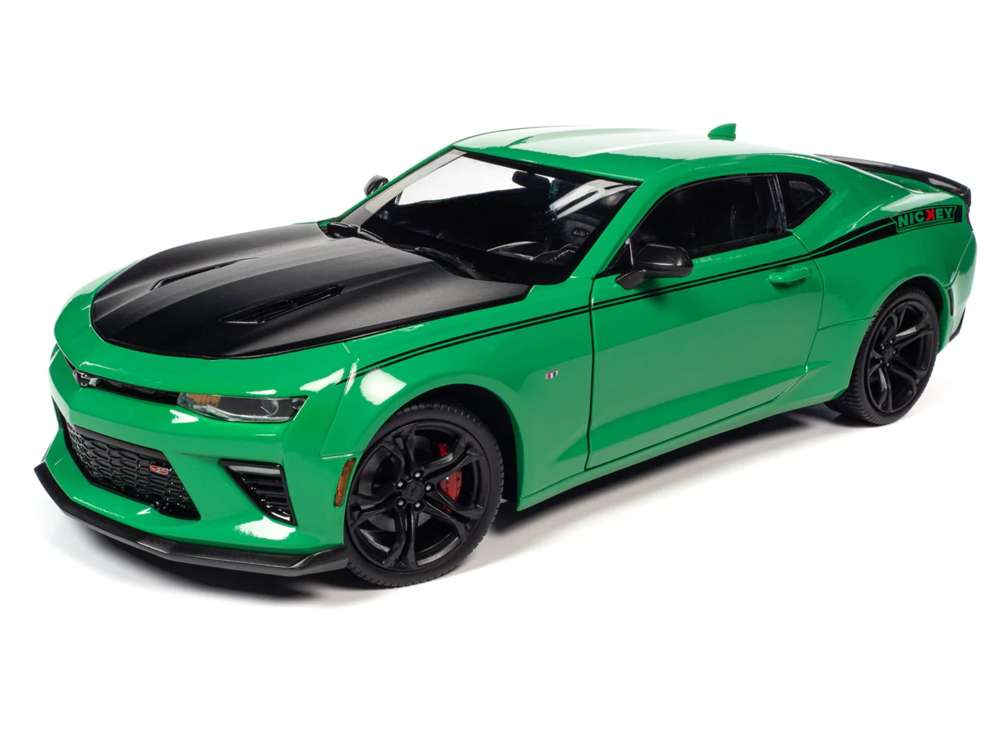 Autoworld AMM1276 1-18 Scale Diecast 2017 Chevrolet Nickey Camaro Stainless Steel 1le Model Car with Hood & Stripe, Krypton Green, Matte Black