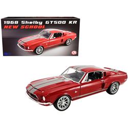 Picture of ACME A1801850 KR Restomod Candy Apple Red with Silver Metallic Stripes New School Limited Edition to 1254 Pieces Worldwide 1 by 18 Scale Diecast Model Car for 1968 Ford Mustang Shelby GT500
