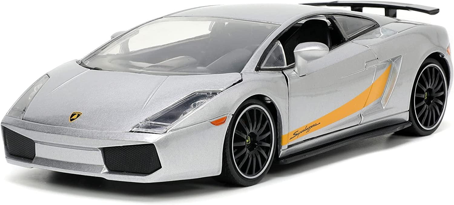 Silver Metallic with Yellow Stripes Hyper-Spec Series 1 by 24 Scale Diecast Model Car for Lamborghini Gallardo Superleggera