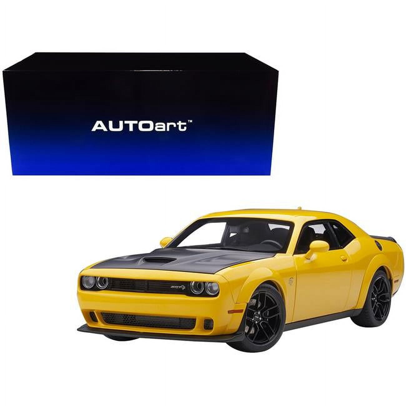 Picture of Autoart 71737 Yellow Jacket with Satin Black Hood 1 by 18 Scale Model Car for Dodge Challenger SRT Hellcat Widebody