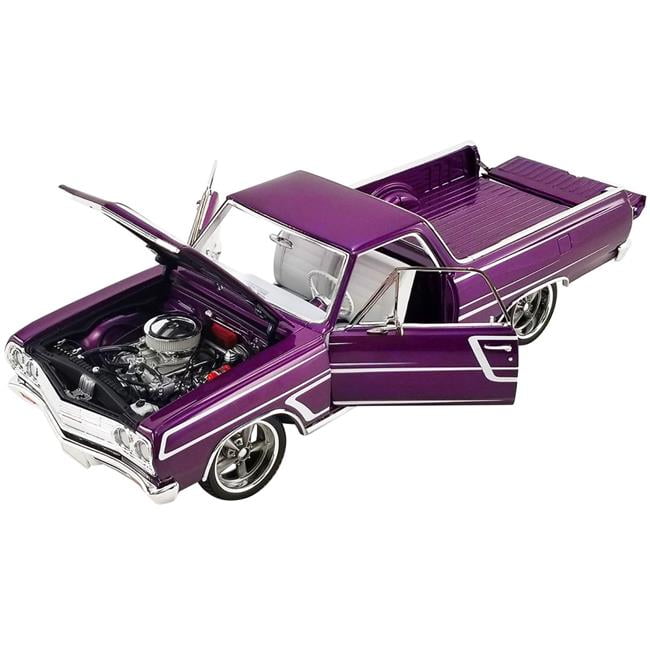 Picture of ACME A1805413 Purple Metallic with White Graphics Limited Edition to 678 Pieces Worldwide 1 by 18 Scale Diecast Model Car for 1965 Chevrolet El Camino SS Custom Cruiser