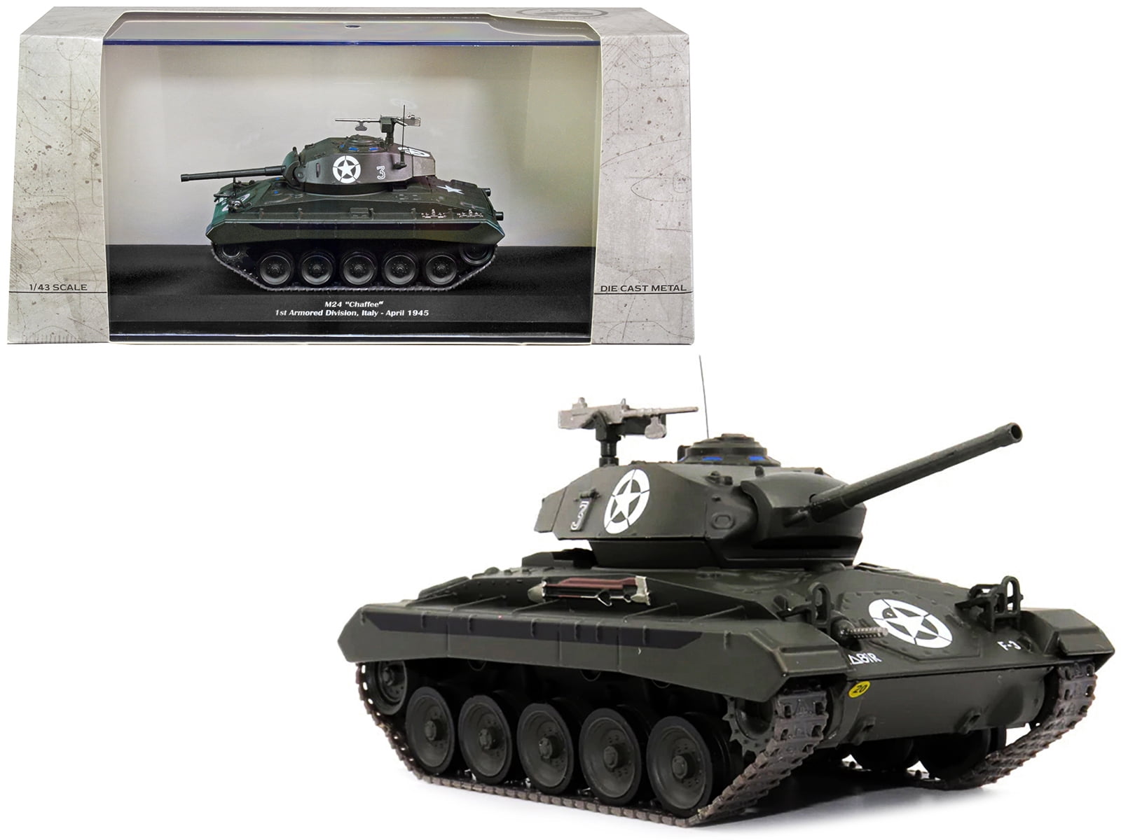 Picture of AFVs of WWII 23196-45 M24 Chaffee Tank No.3 USA 1st Armored Division Italy April 1945 1 by 43 Scale Diecast Model Car