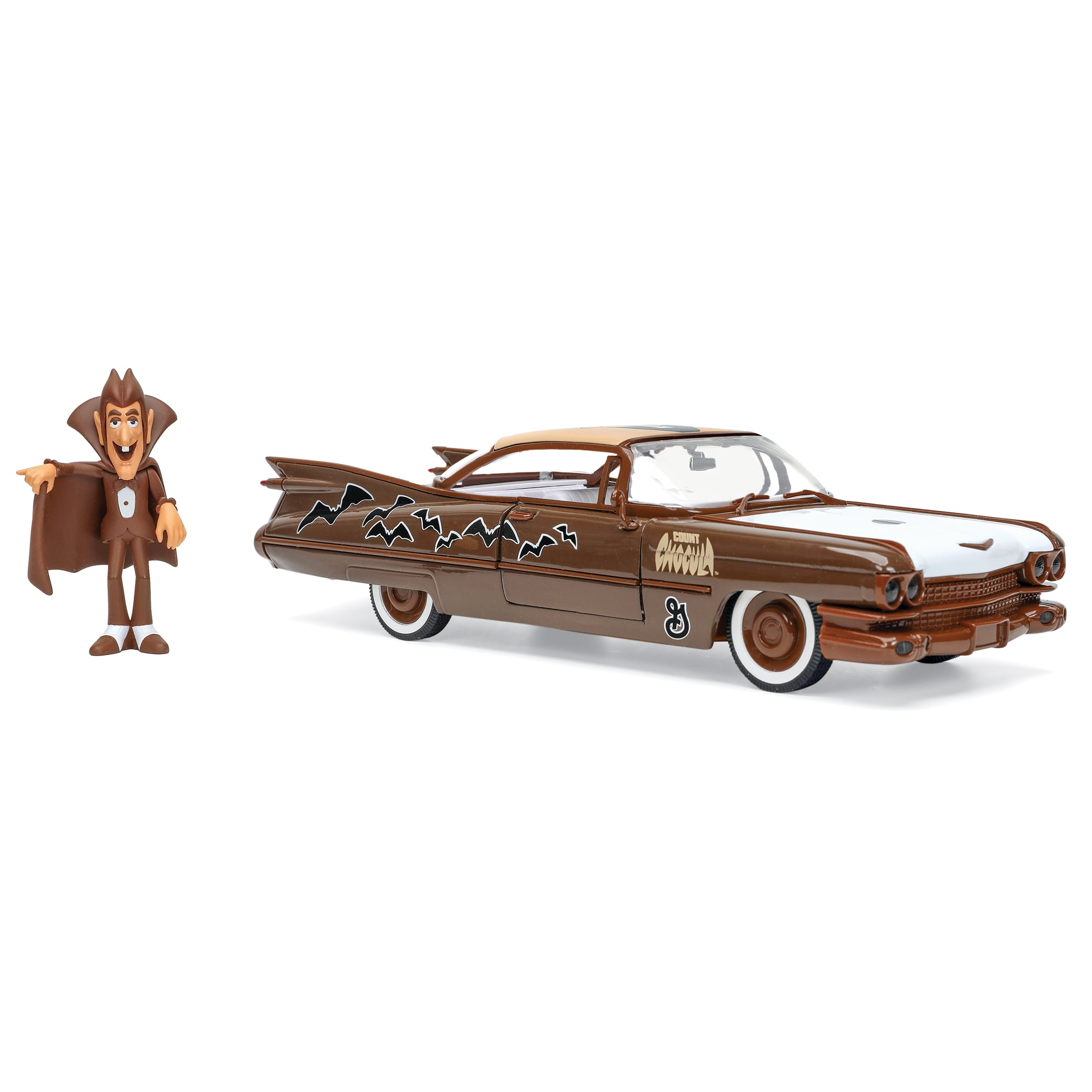 Brown & White with Graphics & Count Chocula Diecast Figurine Hollywood Rides Series 1 by 24 Scale Diecast Model Car for 1959 Cadillac Coupe DeVille