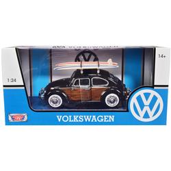 79591 Black with Wood Panels & Two Surfboards on Roof Rack 1 by 24 Scale Diecast Model Car for 1966 Volkswagen Beetle