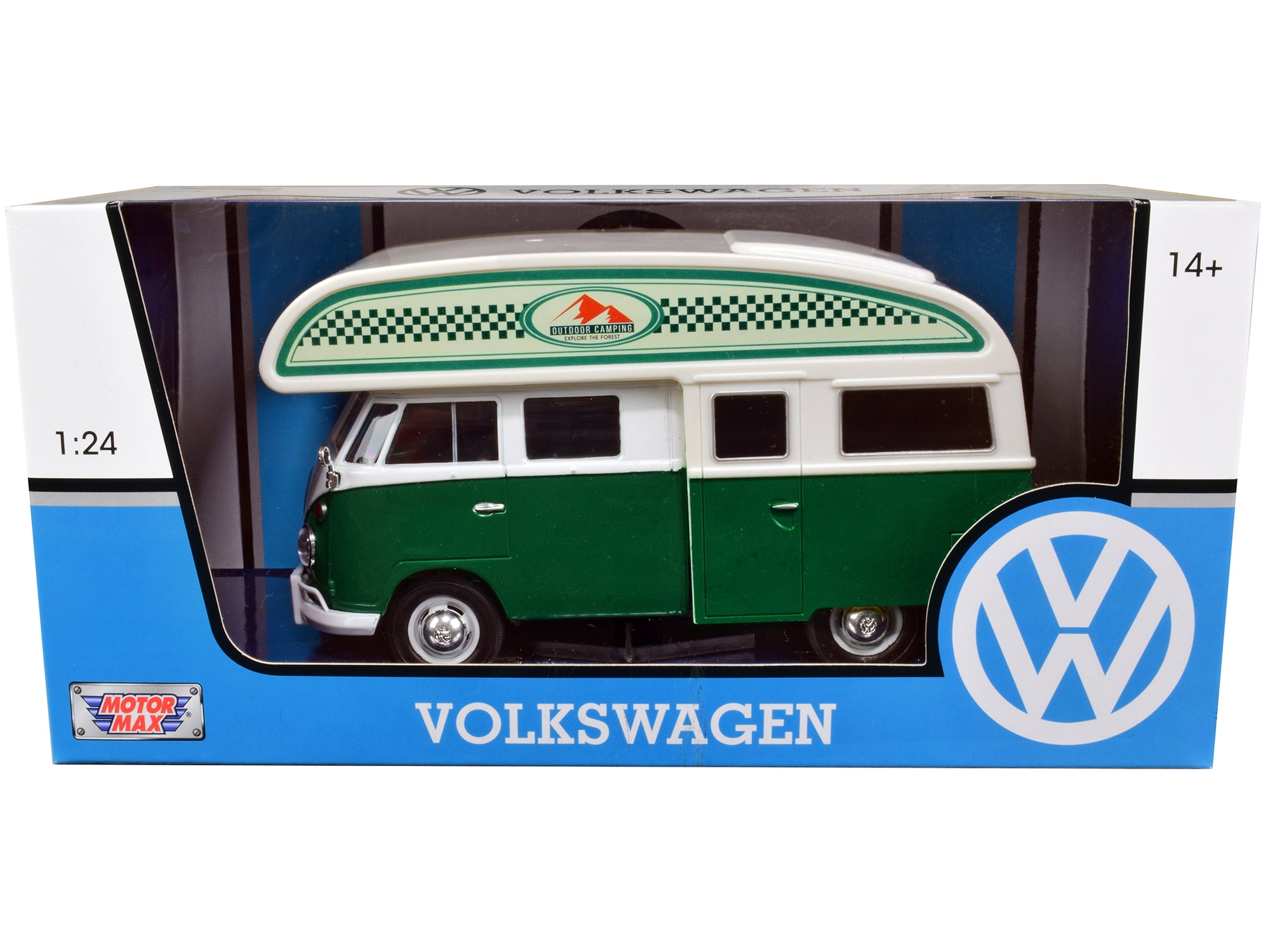 79592 Green & White Outdoor Camping Explore the Forest 1 by 24 Scale Diecast Model Car for Volkswagen Type 2 Camper Van
