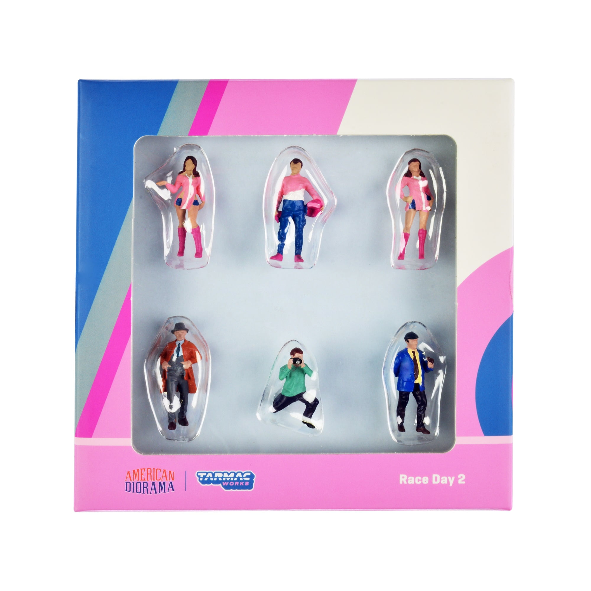 Race Day 2 6 Piece Diecast Figure Set for 1 by 64 Scale Models