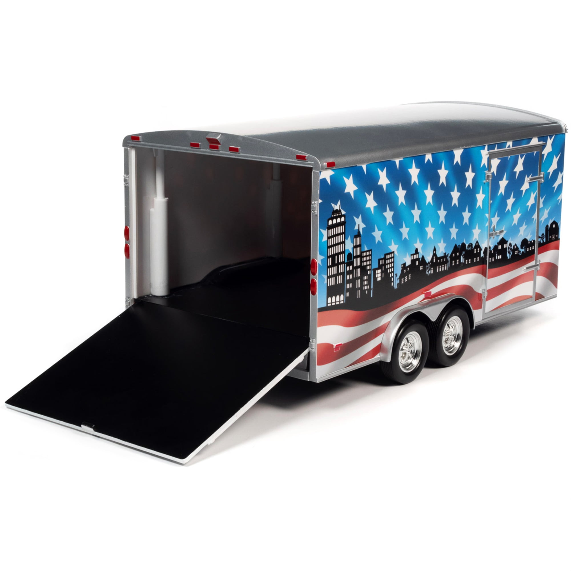 Four Wheel Enclosed Car Trailer Patriotic Brave & Bold with Graphics for 1 by 18 Scale Model Cars -  Grizzly Fitness, BE2953162
