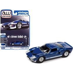 AutoWorld 64372-AWSP107B Blue Metallic with White Stripes Vintage Muscle Limited Edition 1 by 64 Scale Diecast Model Car for 1965 Ford GT40 MK1 -  AUTO WORLD