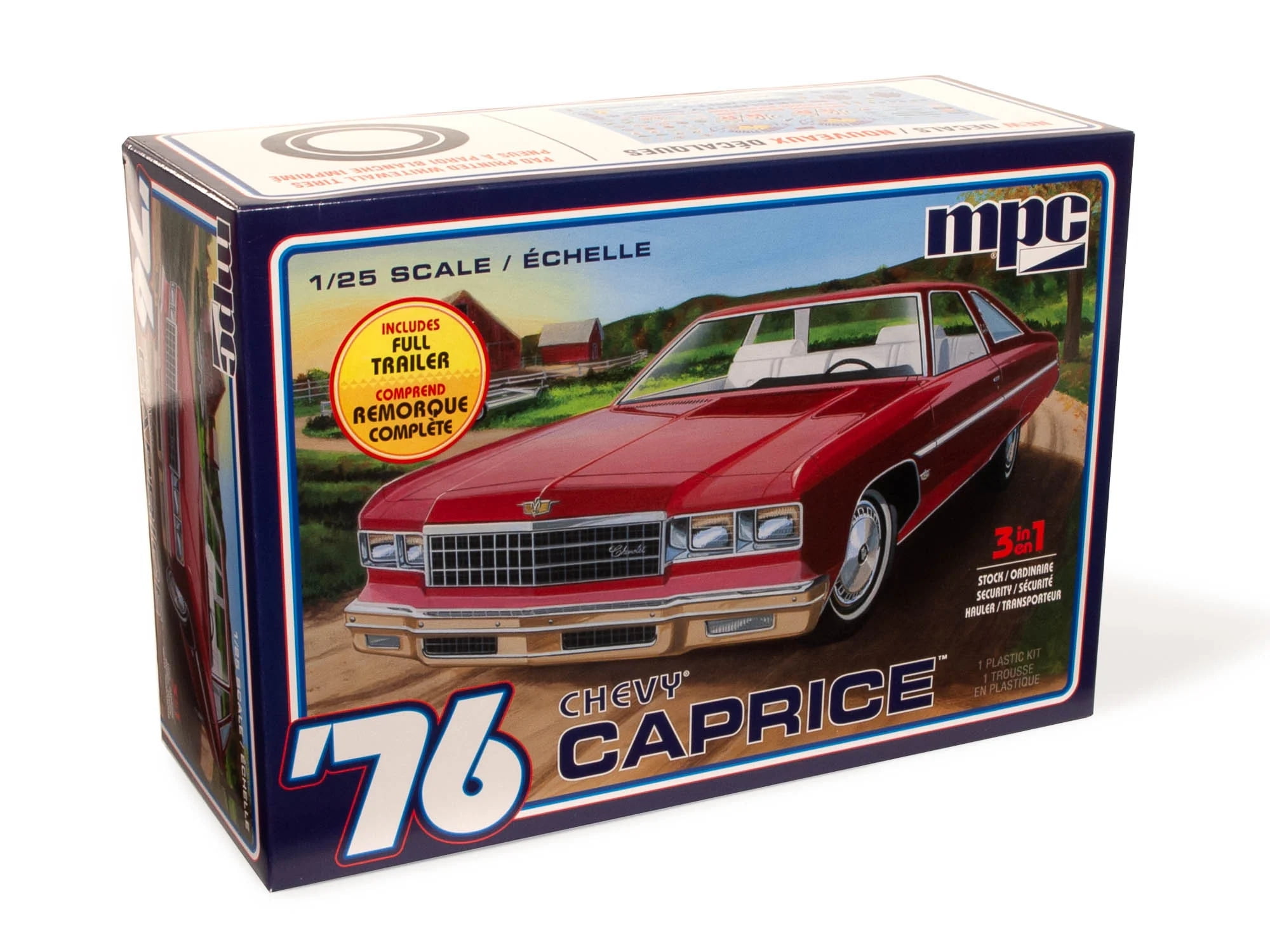 963M 3-in-1 Skill 2 Model Kit - 1 by 25 Scale Model for 1976 Chevrolet Caprice with Trailer