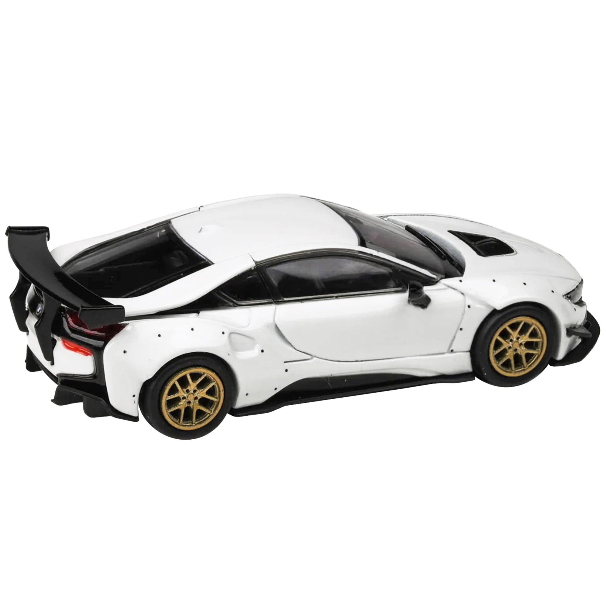 PA-55152 White with Gold Wheels 1 by 64 Scale Diecast Model Car for BMW i8 Liberty Walk