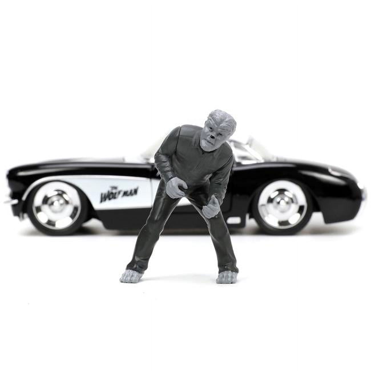 1957 Chevrolet Corvette Black with White Top & Wolfman Diecast Figure Universal Monsters Hollywood Rides Series 1-24 Diecast Model Car