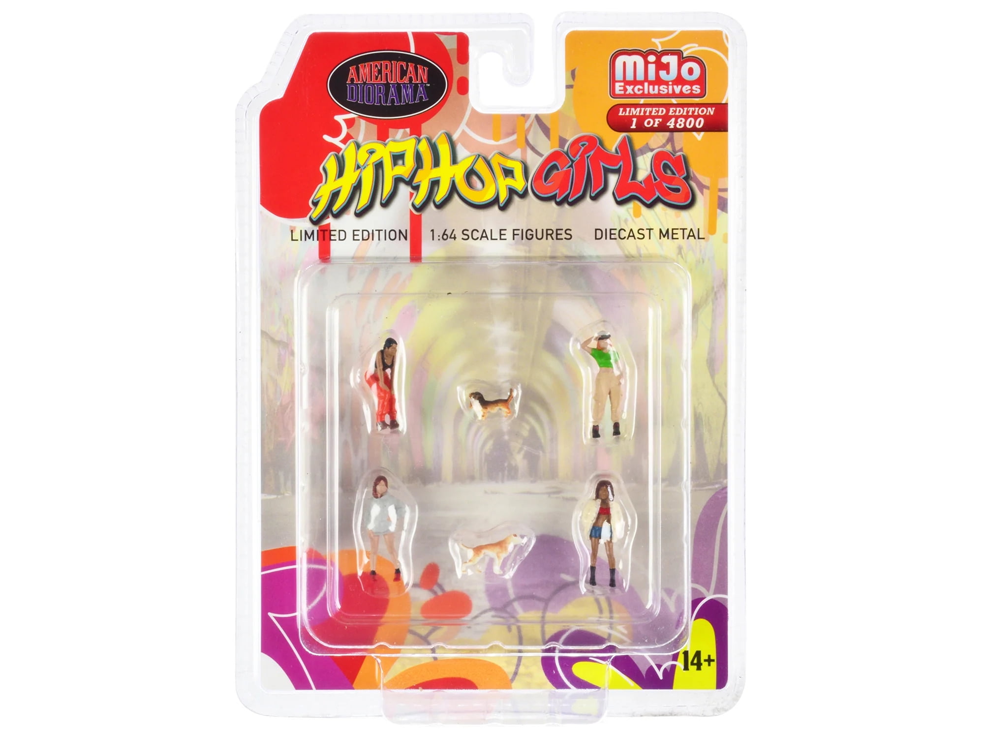 Picture of American Diorama AD-76505MJ Hip Hop Girls 6 Piece Diecast Set - 4 Women 2 Dog Figures Limited Edition Worldwide 1-64 Scale Models - 4800 Piece