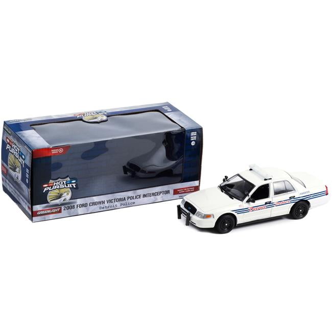 GL85563 2008 Ford Crown Victoria Police Interceptor White with Blue Stripes Detroit Police Hot Pursuit Series 1-24 Diecast Model Car -  GreenLight