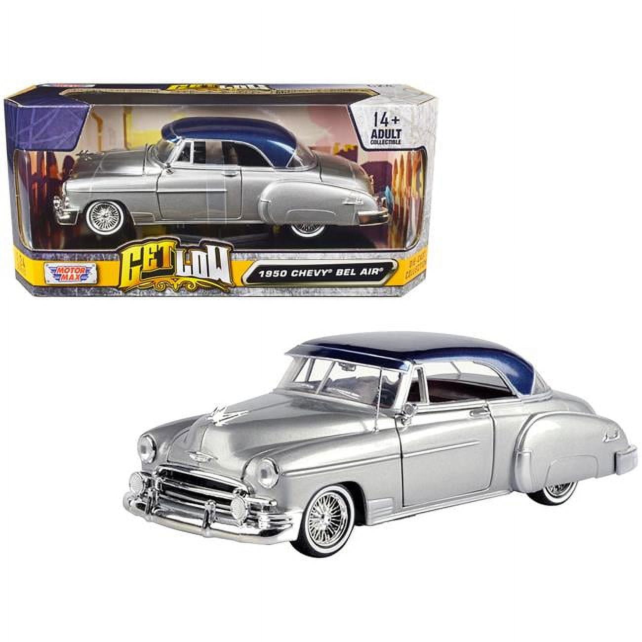 79026SIL 1950 Chevrolet Bel Air Lowrider Silver Metallic with Blue Metallic Top Get Low Series 1-24 Diecast Model Car