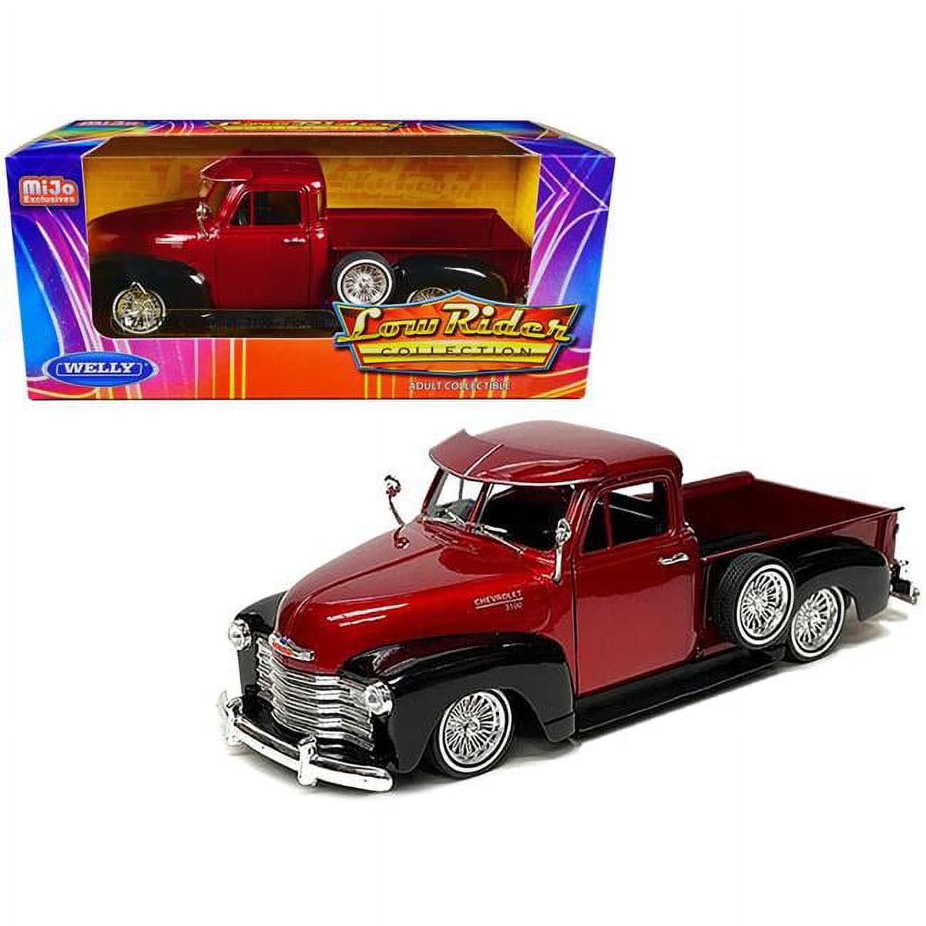 22087LRW-MRD 1953 Chevrolet 3100 Pickup Truck Lowrider Red Metallic & Black Two-Tone Low Rider Collection 1-24 Diecast Model Car -  WELLY