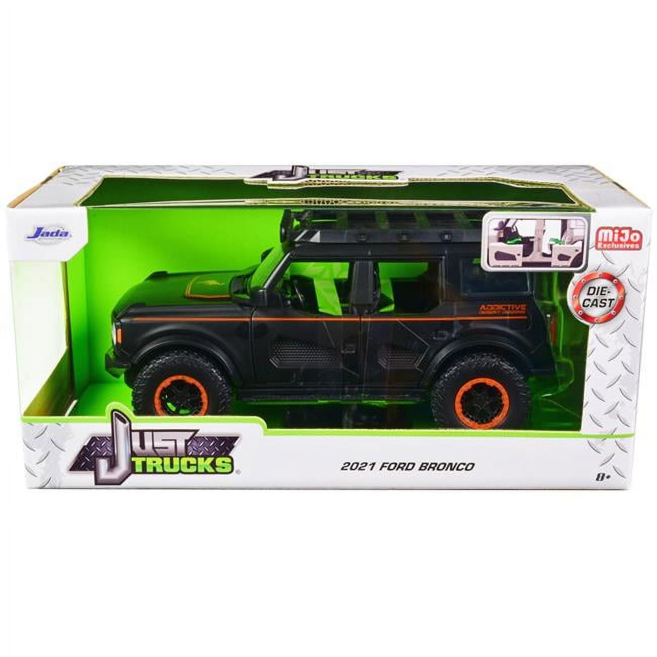 2021 Ford Bronco Matt Black with Orange Stripes & Roof Rack Addictive Desert Designs Just Trucks Series 1-24 Diecast Model Car -  Endless Games, EN3481610