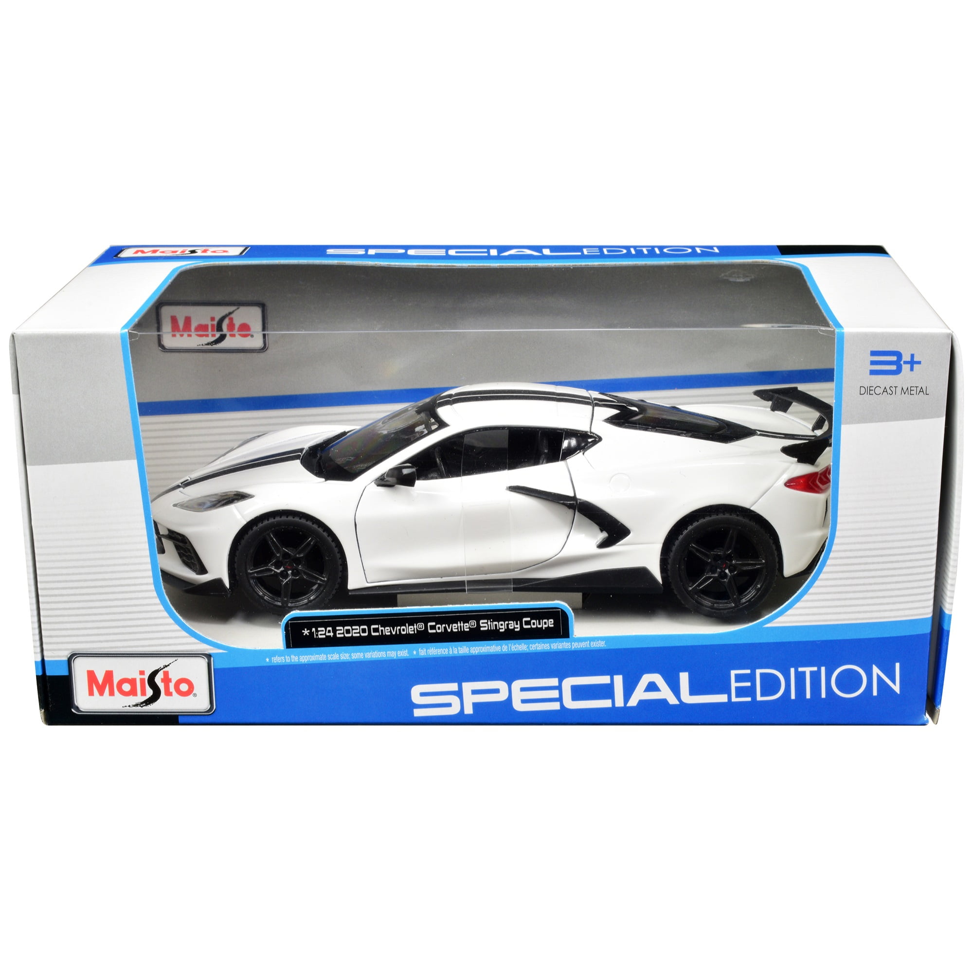 2020 Chevrolet Corvette Stingray Coupe White with Black Stripes Special Edition Series 1-24 Diecast Model Car