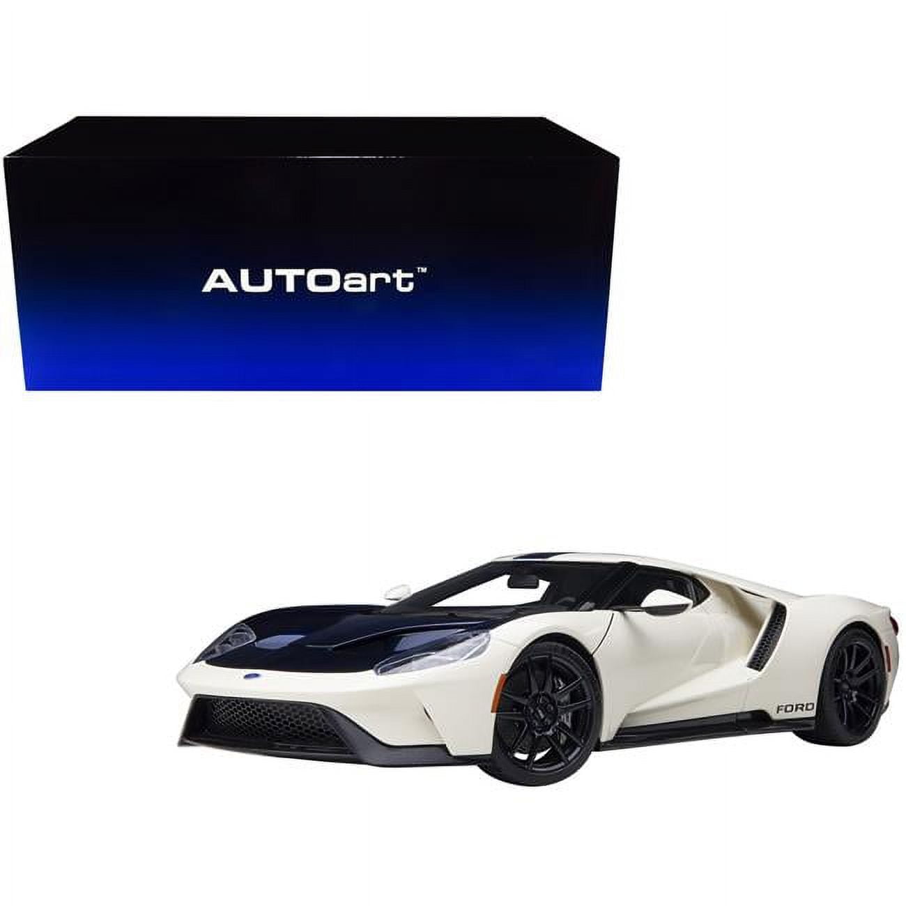 Picture of Autoart 72926 Ford GT Heritage Edition Prototype Wimbledon White with Antimatter Blue Hood & Stripe 1 by 18 Scale Model Car