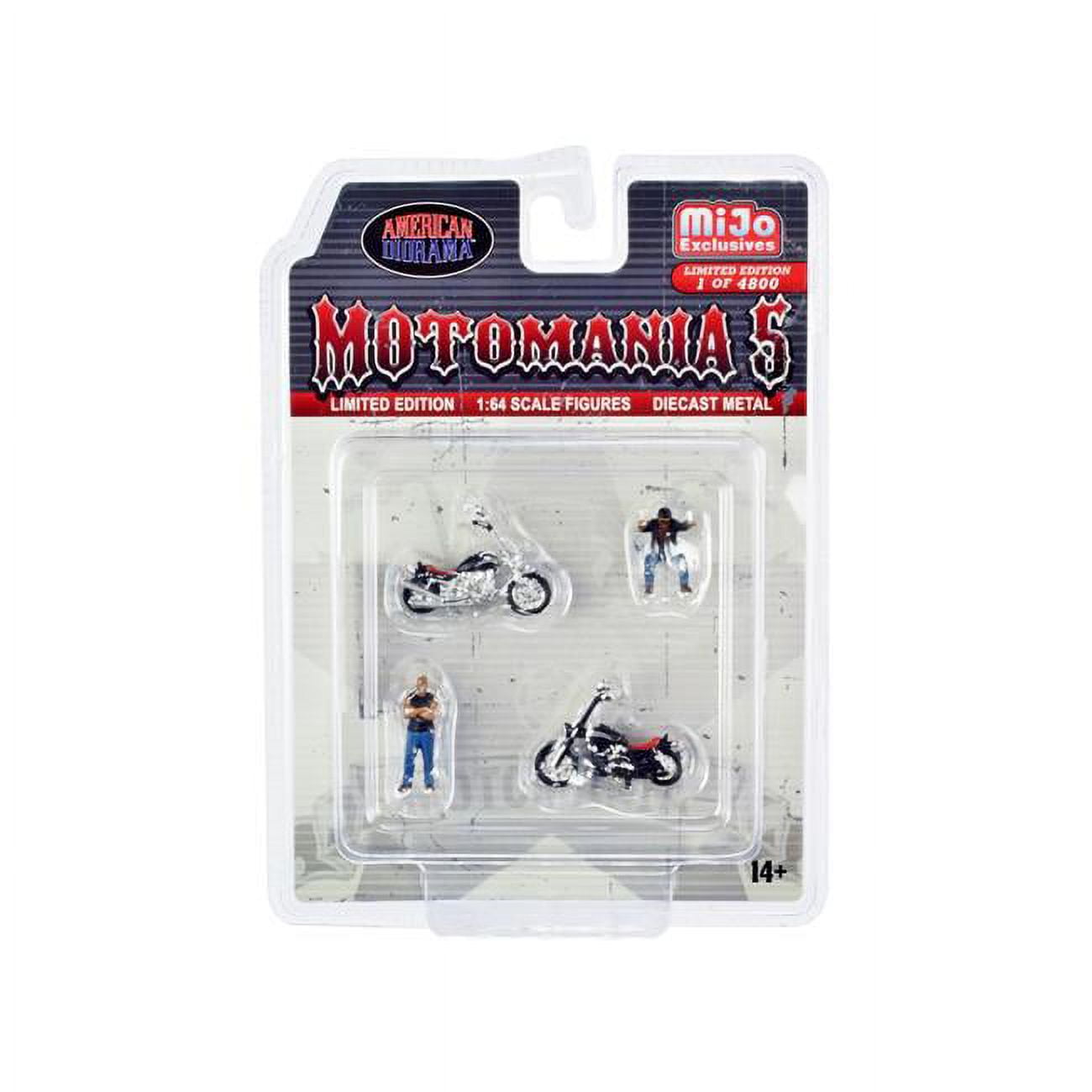 Picture of American Diorama AD-76512MJ Motomania 5 Diecast & 2 Motorcycles Limited Edition to Worldwide for 1 by 64 Scale Models Figures - Set of 2 - 4800 Piece