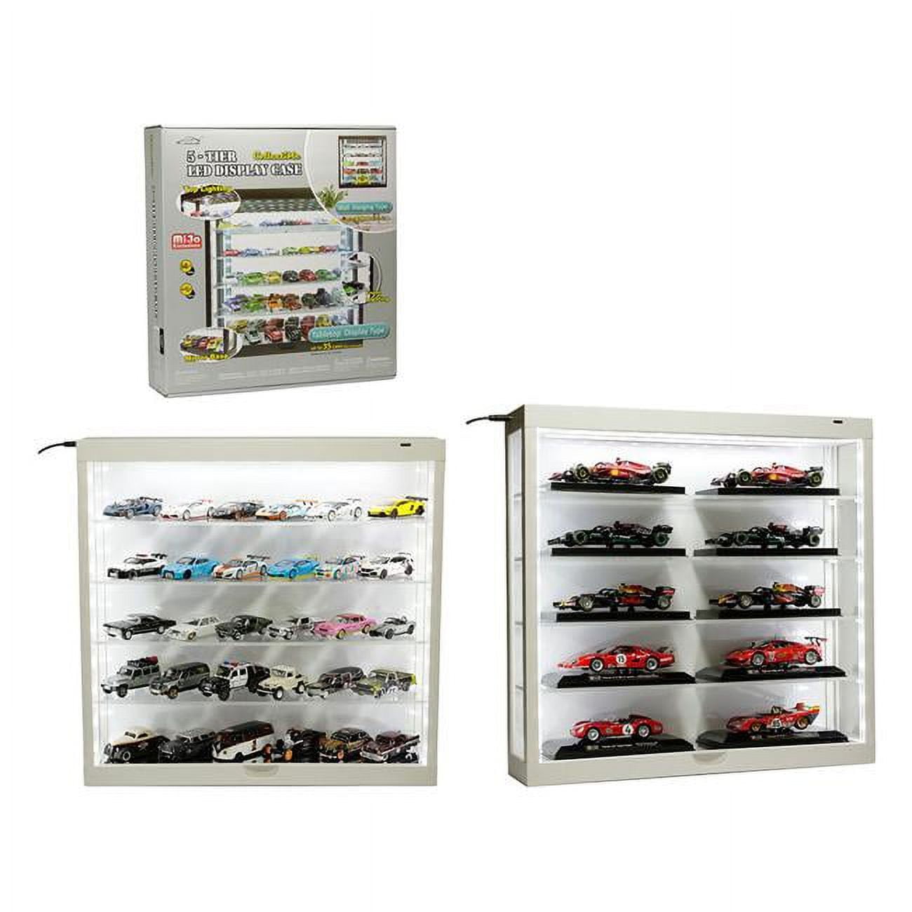 Showcase Wall Mount 5 Tier Display Case with White Back Panel Mijo Exclusives for 1 by 64, 1 by 43 Scale Models Car, White