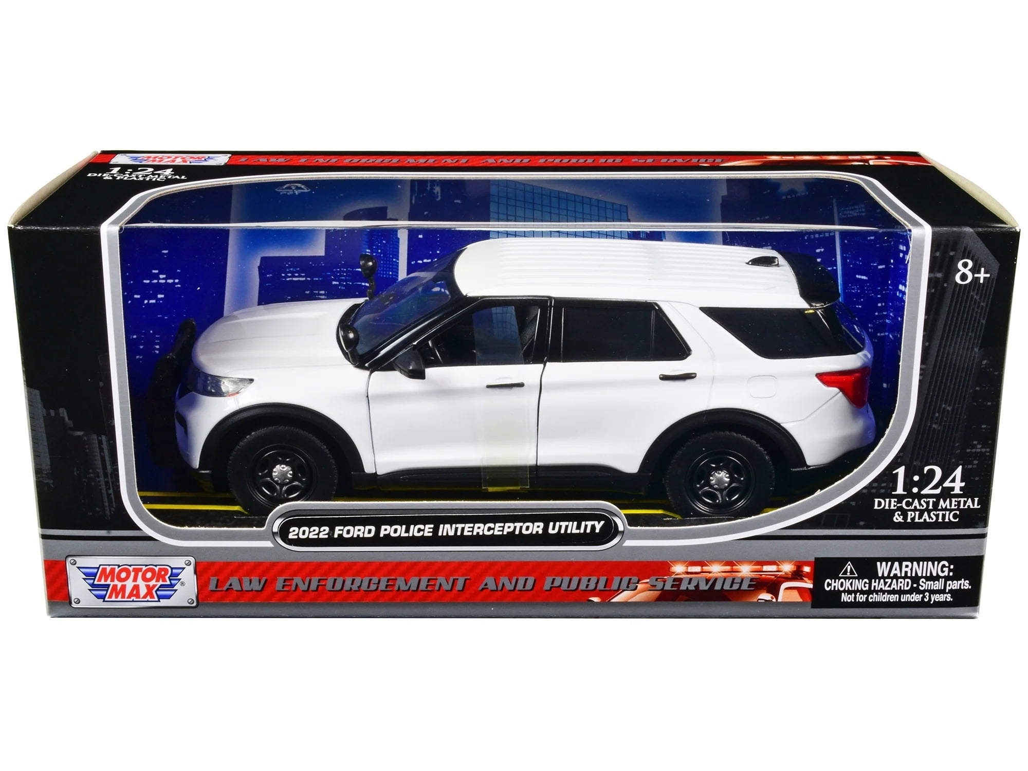 76990W 2022 Ford Police Interceptor Utility Unmarked Slick-Top 1 by 24 Scale Diecast Model Car, White -  MOTORMAX