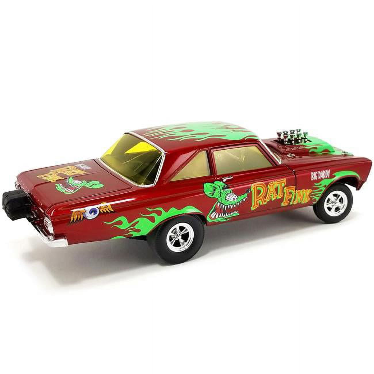 Picture of Acme A1806508 1965 Plymouth AWB Altered Wheel Base Big Daddy Rat Fink with Graphics Limited Edition to Worldwide 1 by 18 Scale Diecast Model Car, Red Metallic - 900 Piece