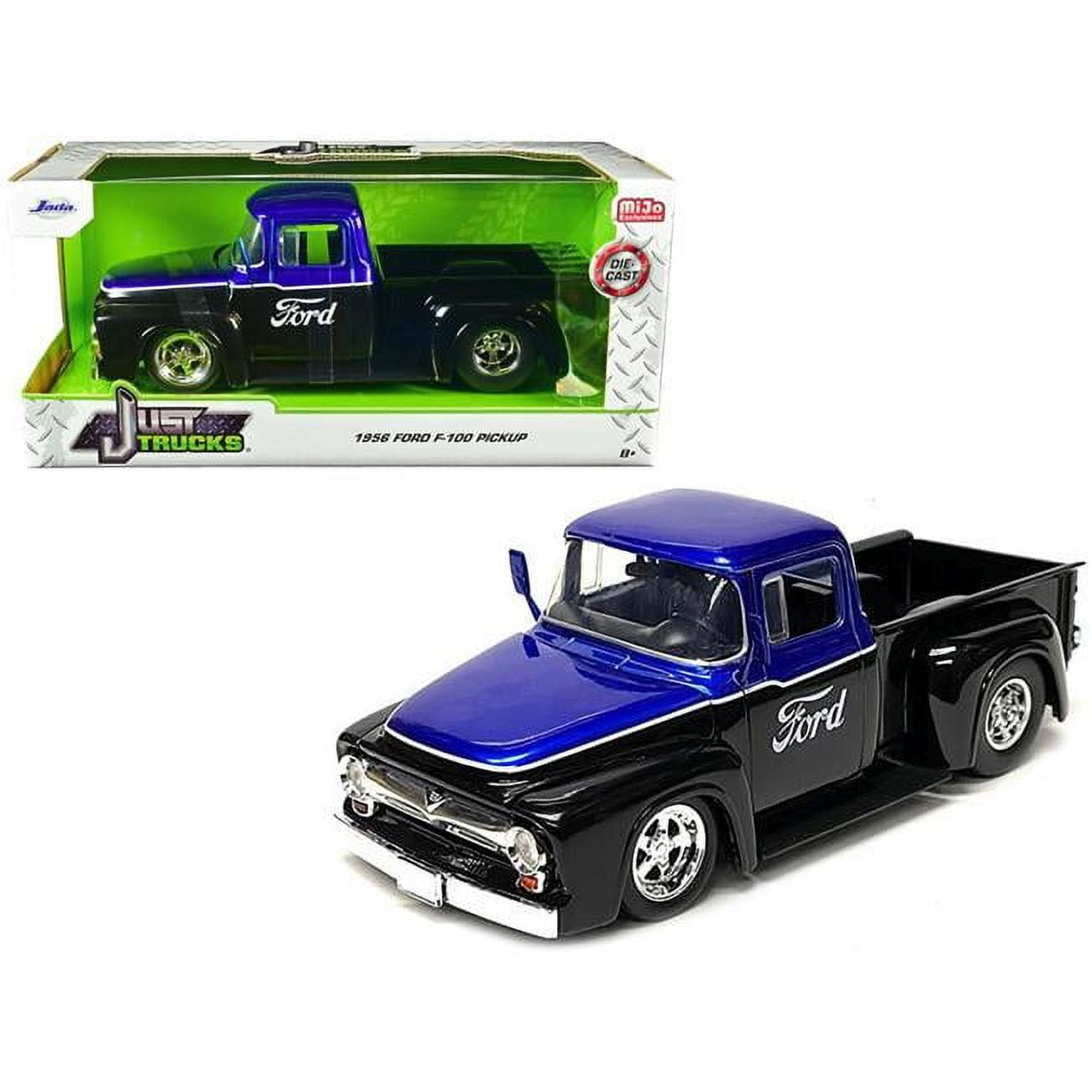 Jada 34307 1956 Ford F-100 Pickup with Ford Graphics Just Trucks Series 1 by 24 Scale Diecast Model Truck, Black & Blue Metallic -  Jada Toys