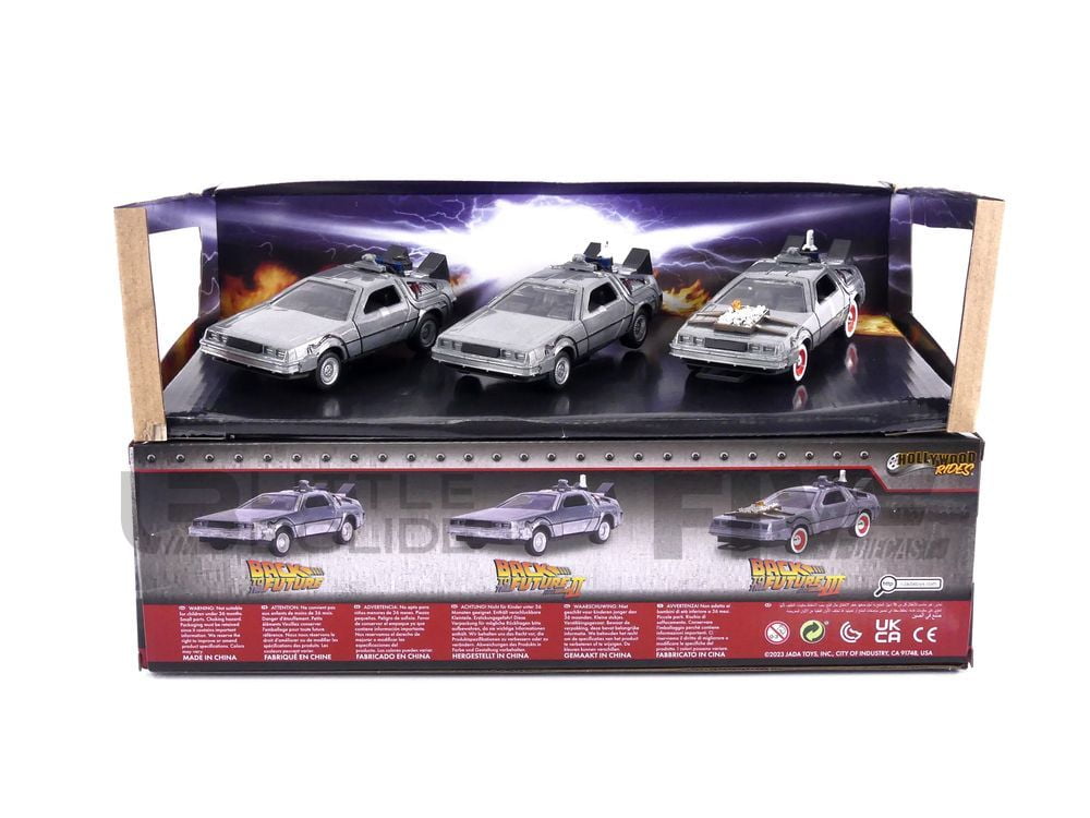 Jada 33399 Back to the Future Delorean Set of Hollywood Rides Series 1 by 32 Scale Diecast Model Car - 3 Piece