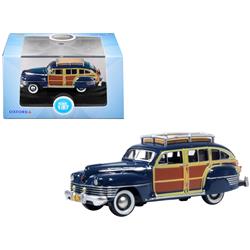 1942 Chrysler Town & Country Woody Wagon South with Wood Panels & Roof Rack 1 by 87 HO Scale Diecast Model Car, Sea Blue