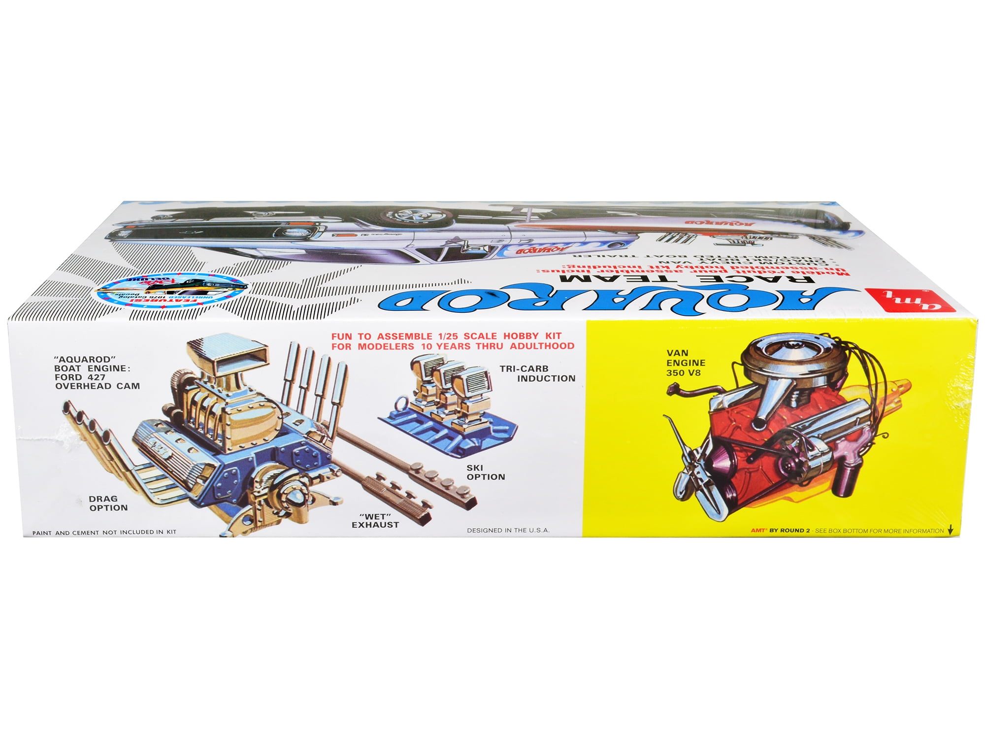 Skill 2 Model Kit Chevrolet Custom Van with Drag by Ski Boat & Trailer Rod Race Team 1 by 25 Scale Model Kit, Aqua