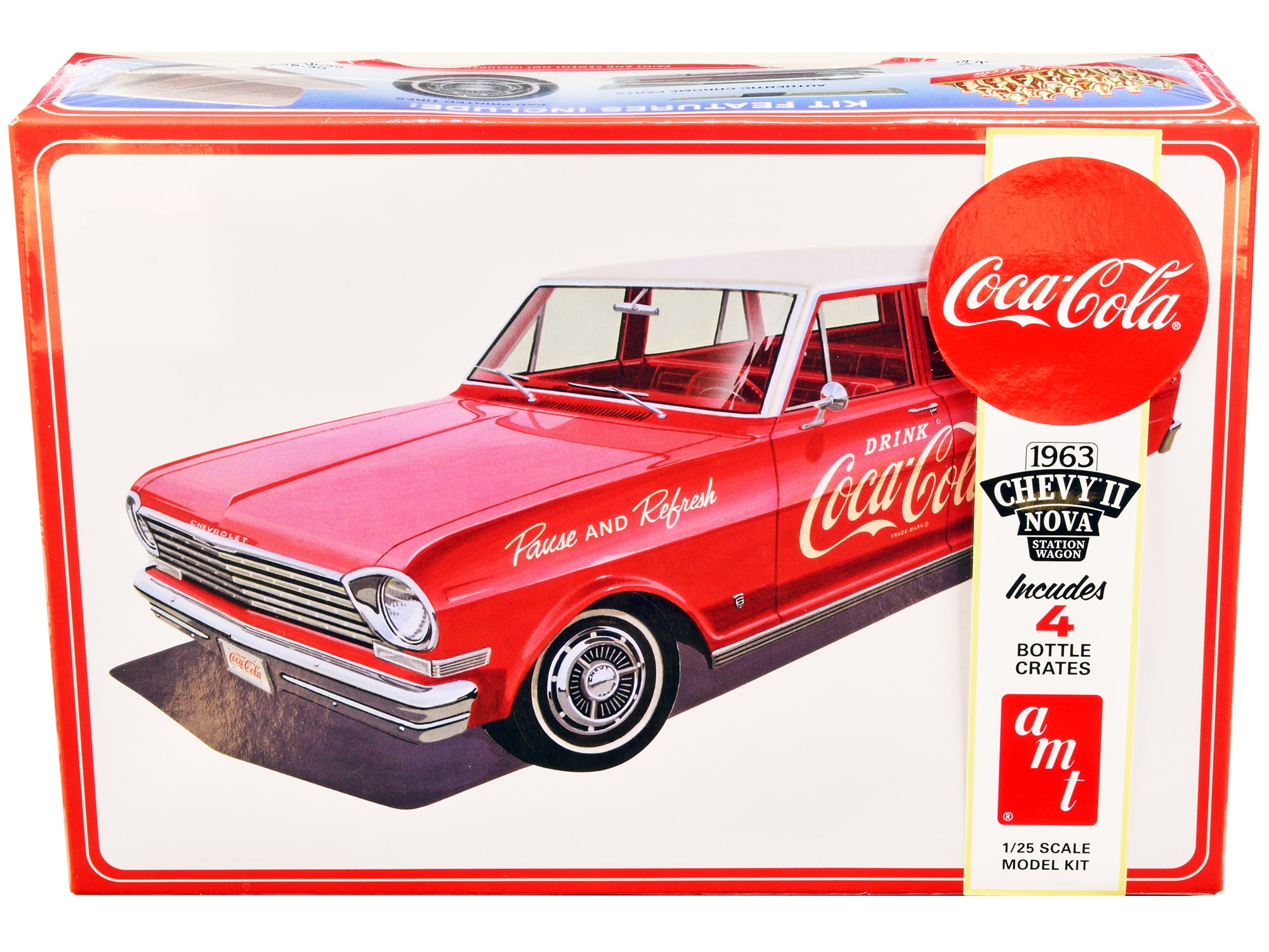 AMT 1/25 Scale 1963 Chevrolet II Nova Wagon Coca-Cola with Crates Plastic Model Kit Skill Level 3