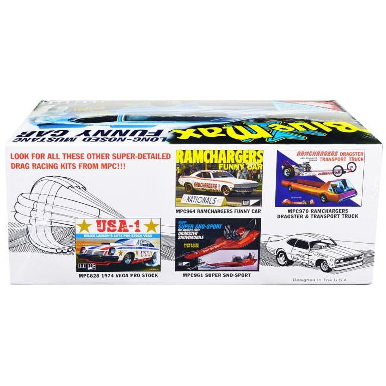 Skill 2 Model Kit Blue Max Long Nose Mustang Funny Car 1 by 25 Scale Model Car