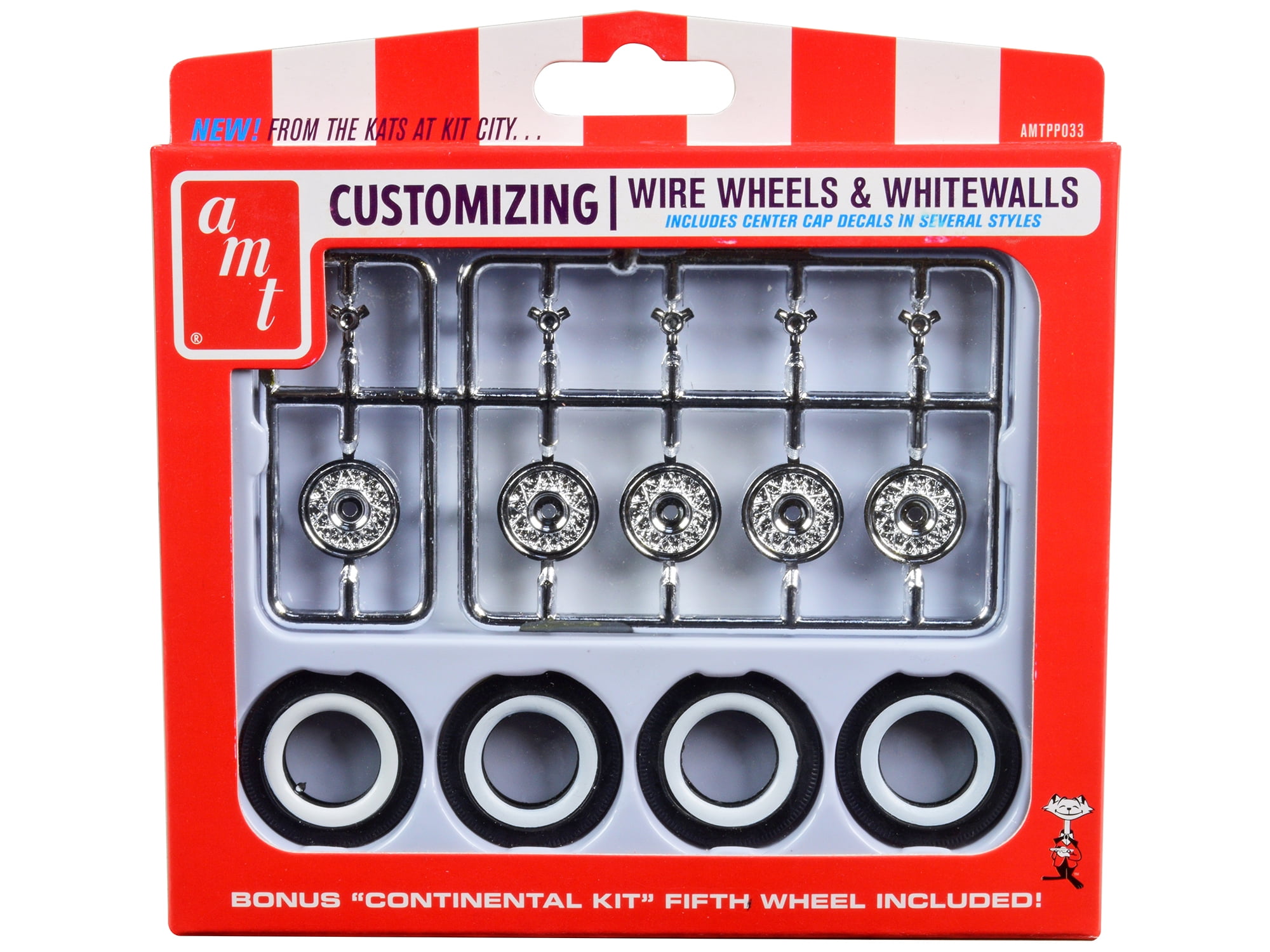 PP033 Skill 2 Wire Wheels & Whitewall Tires Set for 1 by 25 Scale Model Kit - 5 Piece