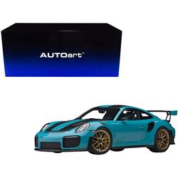 Picture of Autoart 78175 Porsche 911 991.2 GT2 RS Weissach Pack Miami Blue with Carbon Stripes 1-18 Scale Model Car