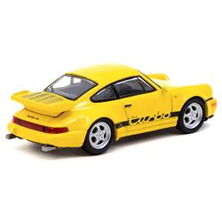 T64S-009-YL Porsche 911 Turbo Yellow with Black Stripes Collab64 Series 1-64 Scale Diecast Model Car -  Schuco