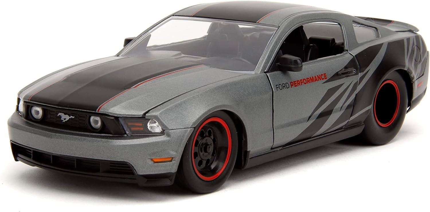 2010 Ford Mustang GT Matte Gray Metallic with Black Graphics & Stripes Ford Performance Bigtime Muscle Series 1-24 Scale Diecast Model Car
